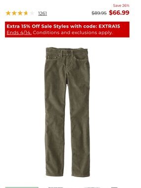 Slim Straight Corduroy Pants in Olive Green